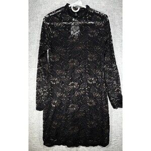 Material Girl Black & Gold Long-Sleeve Mesh Lace Bodycon Dress Size Large